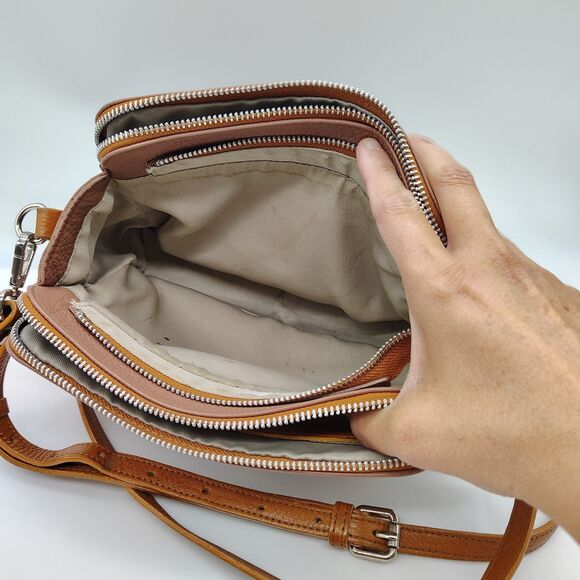 Valentina Taupe Tan Pebbled Leather Shoulder Bag Crossbody Purse Neutral Italy - Picture 10 of 16